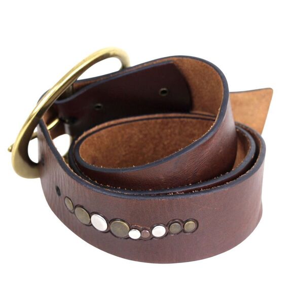 CLASSIC BROWN REAL LEATHER 1.5"Wd STUDDED DRESS CASUAL WOMEN'S BELT Sz S/M (E97 - Picture 4 of 12